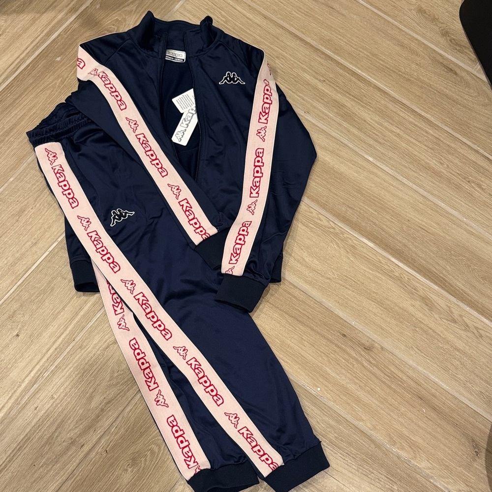 Kappa Dark Blue Tracksuit with Light Pink Stripes